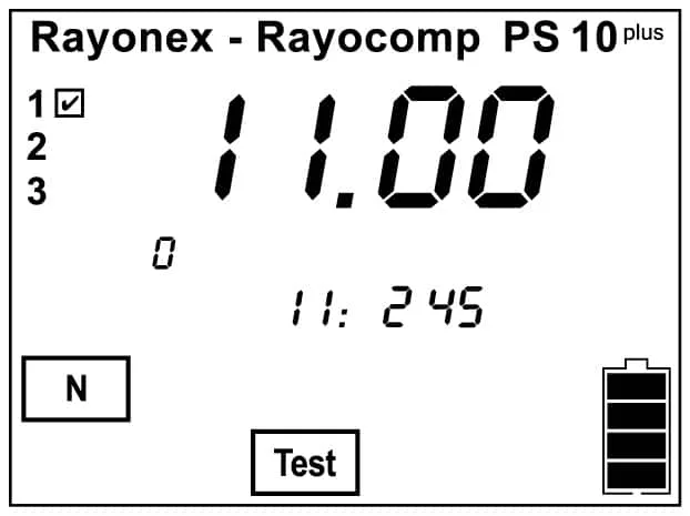 M5 RAH-Globaltest Human, Gerätedisplay des Rayocomp PS 10 mit dem Wert 11.00