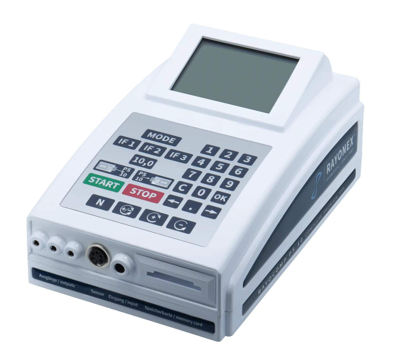 Rayocomp PS 10 Complete Premium plus in Schrägansicht mit Display und Tastenfeld