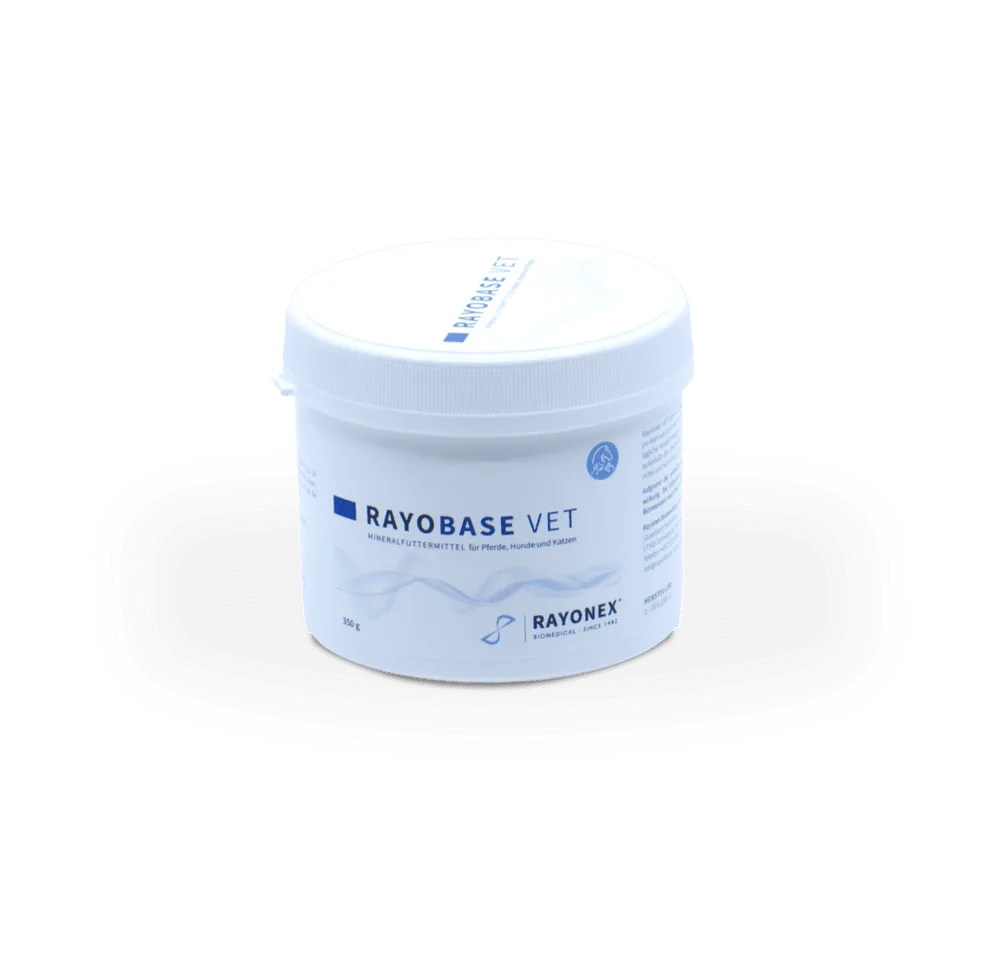 Rayobase® VET, weiß-blaue Kunststoffdose mit Deckel und Rayonex-Logo