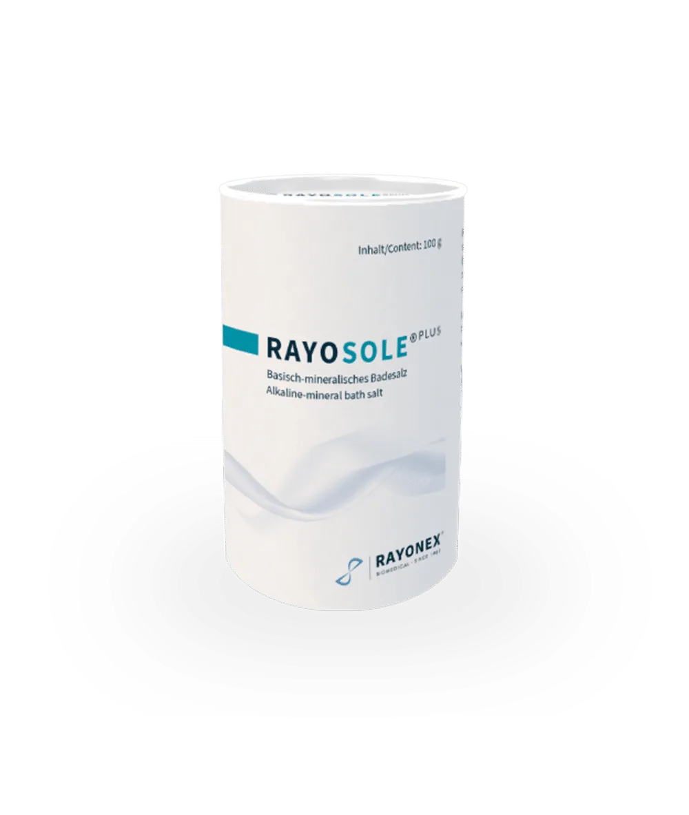 Rayosole® plus, weiße Dose mit 100 g Inhalt und blauem Wellenmotiv auf dem Etikett