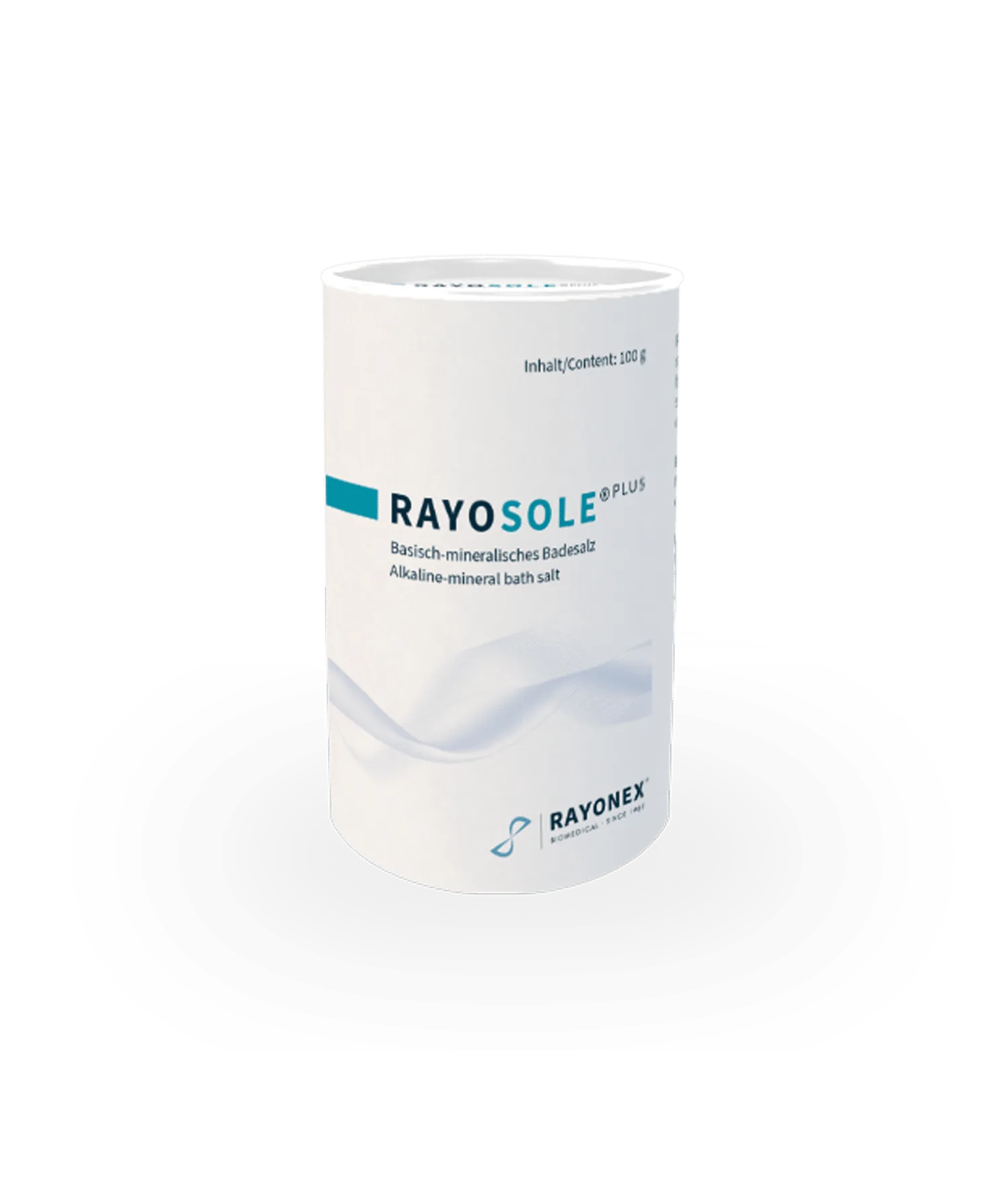 Rayosole® plus, weiße Dose mit 100 g Inhalt und blauem Wellenmotiv auf dem Etikett