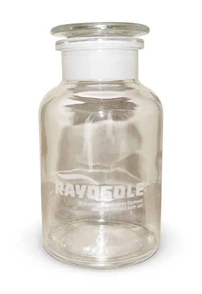 Vorratsglas aus Klarglas mit Schliffstopfen und Rayosole®-Gravur, Frontansicht