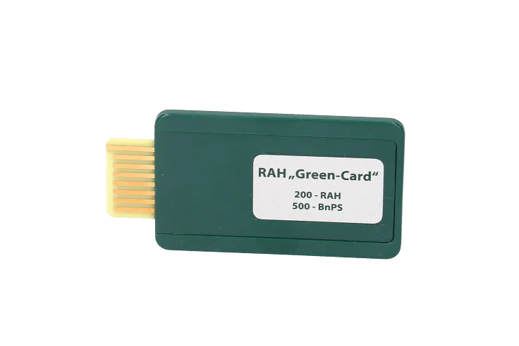 RAH Green-Card, grüne Modulkarte mit goldenen Kontakten und Beschriftung 200-RAH