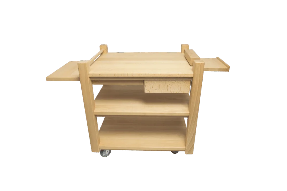 Tisch für Rayocomp mit beidseitig ausgezogenen Seitenplatten, Schublade und Rollen