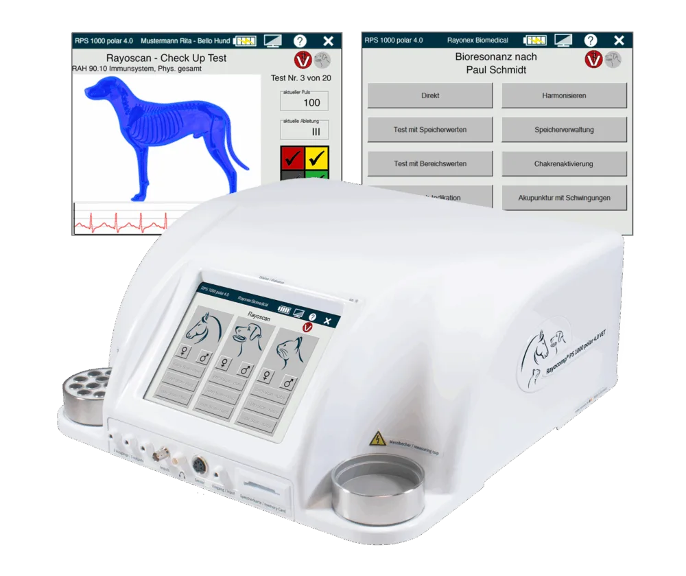 Rayocomp PS 1000 polar 4.0 VET-Set mit Gerät und zwei Rayoscan®-Softwarefenstern