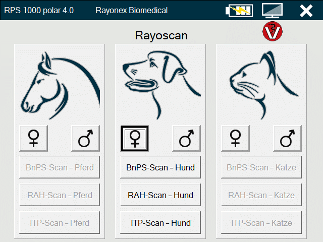 Hauptmenu Rayoscan® VET Hund