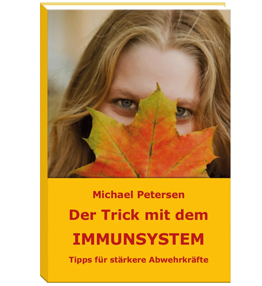 Buch Der Trick mit dem Immunsystem von Michael Petersen, Cover mit Herbstblatt