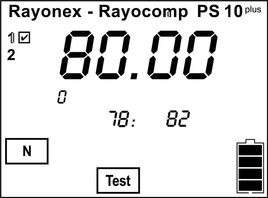 M3 RAH-Phytotherapie, Gerätedisplay des Rayocomp PS 10 mit dem Wert 80.00